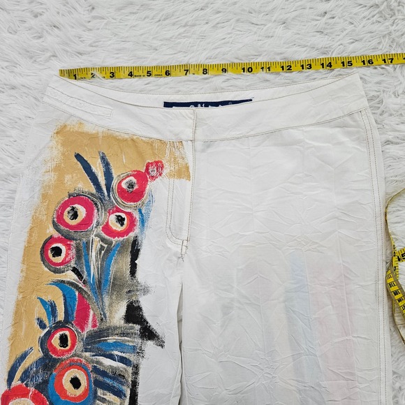 OHDD Save the Queen White Abstract Artsy Boho Chic Straight Leg Crop Pant Sz M - Picture 9 of 13